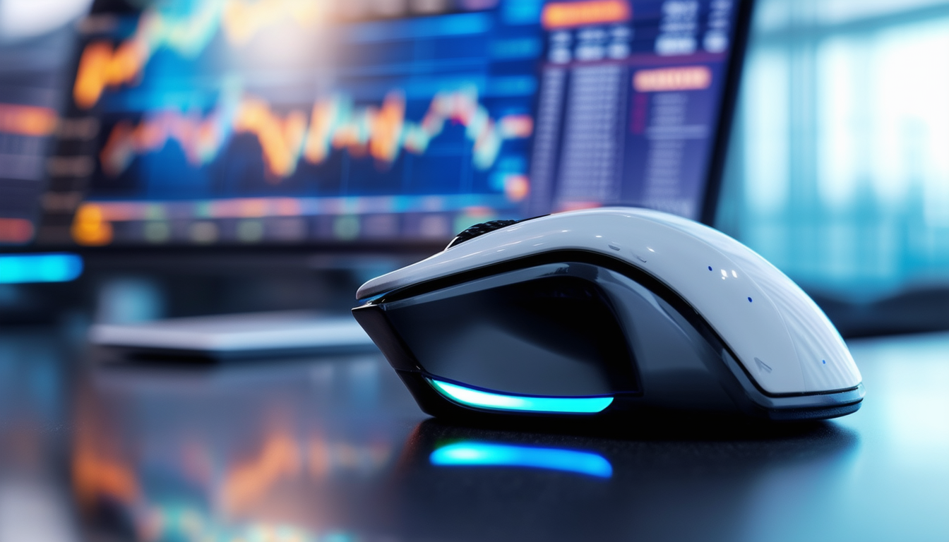 A sleek, futuristic AI Mouse enhancing a financial